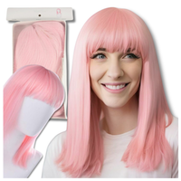peruka włosy długie różowa z grzywką karnawał party fotobudka panieńsk