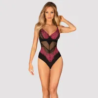 obsessive rosenty body xl/2xl czarna siateczka i rożowa koronka