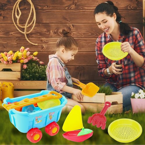ZESTAW DO ZABAWY W PIASKU PIASKOWNICY WÓZEK TACZKA FOREMKI ŁOPATKI na Arena.pl
