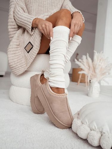 GETRY BAWEŁNIANE damskie ocieplacze na nogi łydki w PRĄŻEK brązowe na Arena.pl