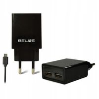 2 x ŁADOWARKA SIECIOWA 2xUSB BELINE CZARNA SZYBKIE ŁADOWANIE 2A
