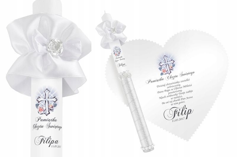 Biała szatka i świeca do Chrztu imię data WZORY zdjęcie 9