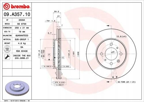 TARCZA HAM PRZOD 258X21 V BREMBO na Arena.pl
