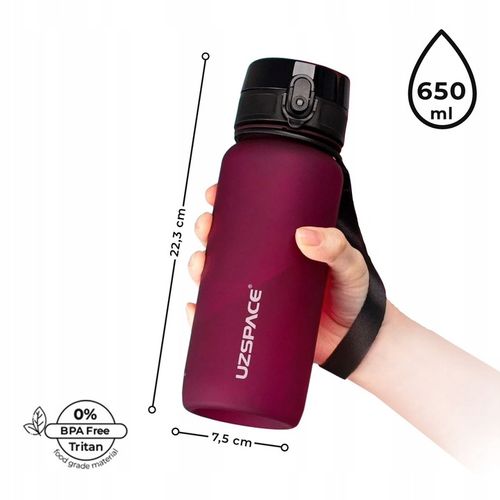 BIDON SPORTOWY 650ML TRITANOWA BUTELKA NA WODĘ Z MIARKĄ BPA FREE BORDOWA na Arena.pl