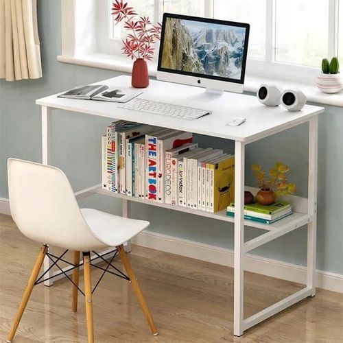 BIURKO KOMPUTEROWE STOLIK LOFT BIAŁE MŁODZIEŻOWE Z PÓŁKĄ NOWOCZESNE na Arena.pl
