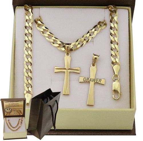 ZŁOTY PEŁNY ŁAŃCUSZEK MĘSKI PANCERKA Z KRZYŻYKIEM PR. 925 585 GRAWER GRATIS na Arena.pl