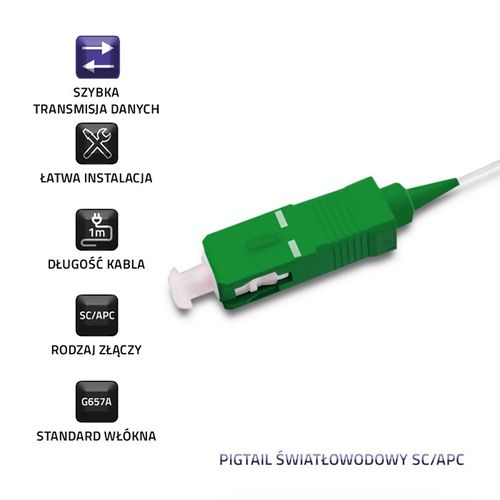 Qoltec Pigtail światłowodowy SC/APC | Singlemode | 9/125 | G657A | 1m na Arena.pl