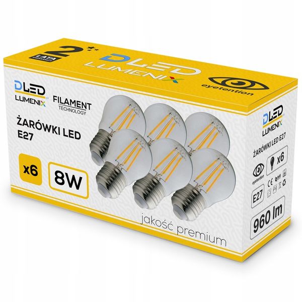 6x Żarówka E27 LED FILAMENT 8W NEUTRALNA Edison zdjęcie 1