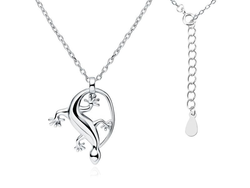 RODOWANY SREBRNY NASZYJNIK JASZCZURKA KAMELEON zdjęcie 1