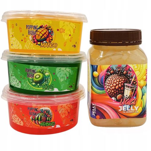 MIX I Zestaw do Bubble Tea KULKI + ŻELKI 4x450g Kiwi Arbuz Mango Liczi na Arena.pl