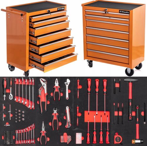 SZAFKA POMARAŃCZOWA WARSZTATOWA WÓZEK NARZĘDZIOWY 688 EL. PRO 7 SZUFLAD na Arena.pl