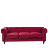 Sofa 3-osobowa welurowa czerwona CHESTERFIELD