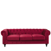 Sofa 3-osobowa welurowa czerwona CHESTERFIELD