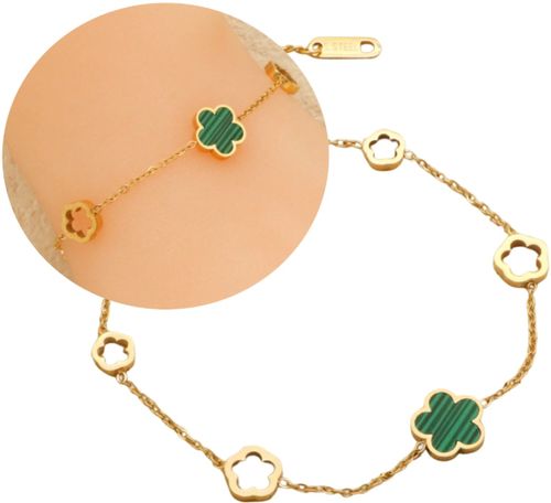 Bransoletka pozłacana stal chirurgiczna zielony kwiatek na Arena.pl