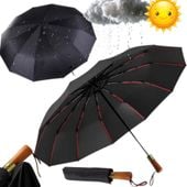 2X PARASOL AUTOMATYCZNY SKŁADANY WIATROODPORNY DAMSKI MĘSKI DREWNIANA RĄCZK
