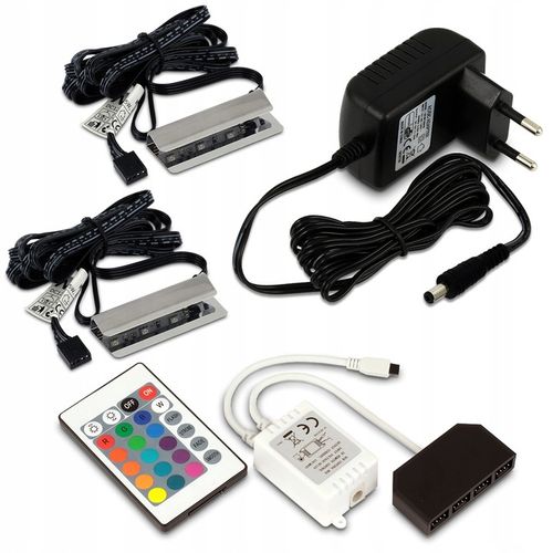 2x KLIPS LED RGB DO PÓŁKI SZKLANEJ PODŚWIETLENIE SZYBY ZMIANA KOLORÓW na Arena.pl