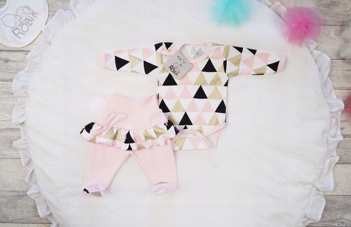 Komplet body półśpiochy z falbanką r.86 trójkąty zdjęcie 2