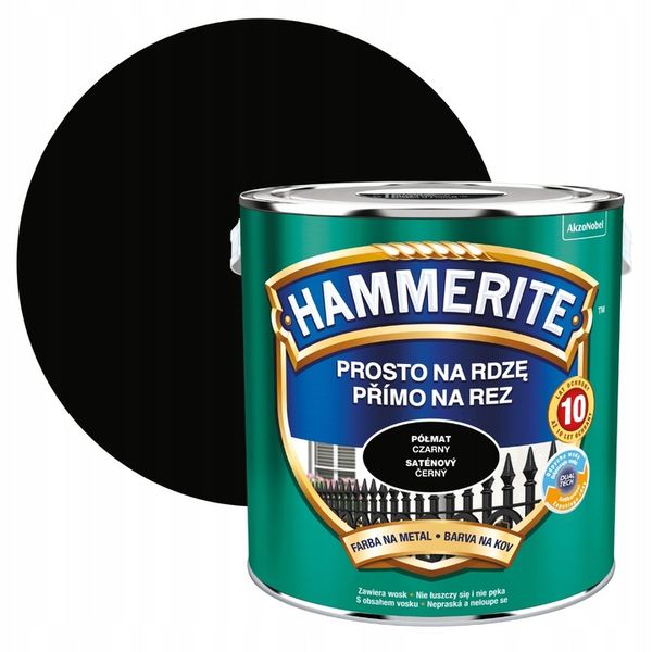 HAMMERITE NA RDZĘ 2,5L CZARNY PÓŁMAT zdjęcie 1