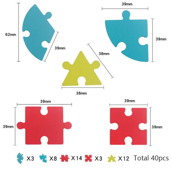 DREWNIANE PUZZLE EDUKACYJNE DLA DZIECI NIEBIESKO - CZERWONO - ŻÓŁTE zdjęcie 5