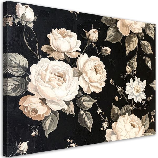 Obraz na płótnie, Białe róże na czarnym tle elegancka 45x30 zdjęcie 1