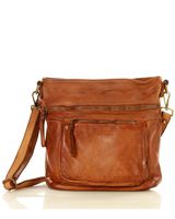 Torebka skórzana funkcjonalna listonoszka z kieszeniami old pelle classica lavata - MARCO MAZZINI camel