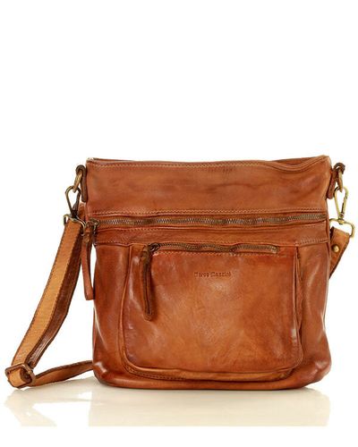 Torebka skórzana funkcjonalna listonoszka z kieszeniami old pelle classica lavata - MARCO MAZZINI camel na Arena.pl