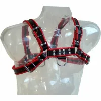 fetish submissive body harness skorzany czarno-czerwony, uniwersalny