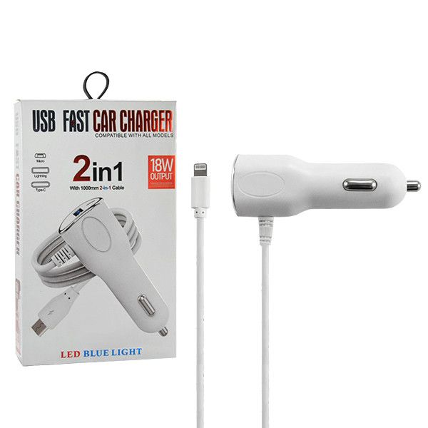 Ecobox Ładowarka samochodowa Do Iphone USB + kabel Lightning 2A Biały zdjęcie 1
