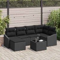 Zestaw Sof z poduszką 7 pcs Czarny polirattan