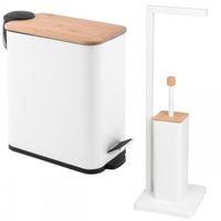 Zestaw Łazienkowy Biały Prostokątny Kosz 5L i Stojak na Papier ze Szczotką