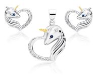 Delikatny rodowany srebrny komplet serca jednorożce unicorn cyrkonie srebro 925 Z1728ZGR_WBL
