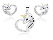 Delikatny rodowany srebrny komplet serca jednorożce unicorn cyrkonie srebro 925 Z1728ZGR_WBL
