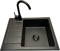 Zlewozmywak jednokomorowy z ociekaczem ADAL grafit z lewym ociekaczem + bateria LUNA