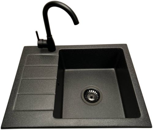 Zlewozmywak jednokomorowy z ociekaczem ADAL grafit z lewym ociekaczem + bateria LUNA na Arena.pl