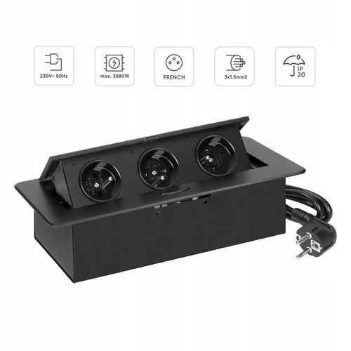 gniazdo wpuszczane chowane w blat potrójne stalowe czarne gniazdo na Arena.pl