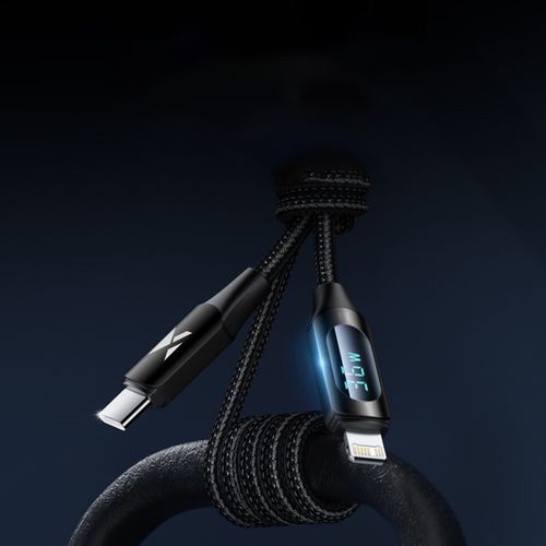 Kabel przewód do iPhone USB-C - Lightning z wyświetlaczem LED 36W 2m czarny na Arena.pl