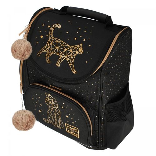 TORNISTER SZKOLNY PLECAK DLA DZIEWCZYNKI KOT KOTEK CZARNY ZŁOTY na Arena.pl