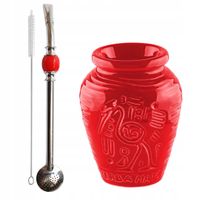 Zestaw Matero Yerba Mate ceramiczne Aztek + Bombilla z czyścikiem