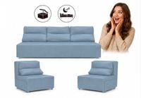 Zestaw wypoczynkowy sofa 3 kanapa fotele błękitny welur KIMO Family Meble