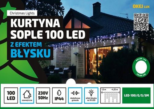 Lampki SOPLE Zewnętrzne GRUBE 100 LED 4,25m ZIMNE BIAŁE + FLASH + Gniazdo na Arena.pl