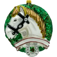 Bombka choinkowa szklana: Koń w wieńcu: biały