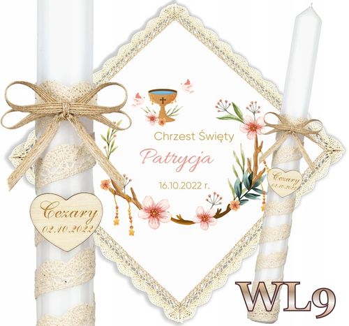 Szatka i świeca do chrztu BOHO Chrzest pudełko grawer serce EKO Topaz WL na Arena.pl