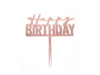 Topper akrylowy na tort, Happy Birthday, różowo złoty, 14 cm x 10 cm