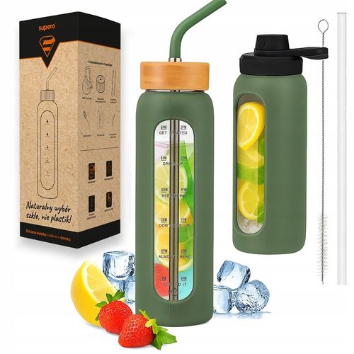 Szklana butelka na wodę z motywacją miarką z 2 słomkami bidon z ustnikiem na Arena.pl