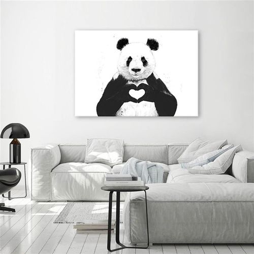 Deco Panel, Panda love serce na białym tle 100x70 na Arena.pl
