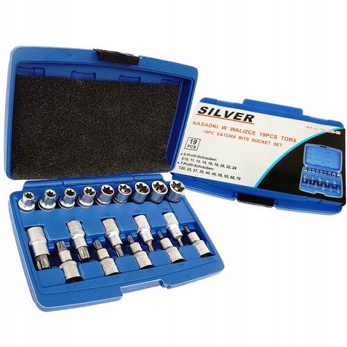 SILVER ZESTAW NASADEK TORX NASADKI KLUCZE NASADOWE E-TORX 1/2 19E SK-019-03 na Arena.pl