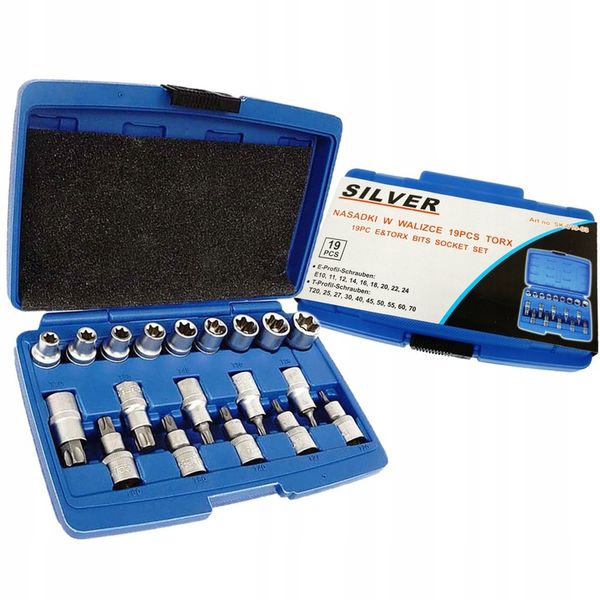 SILVER ZESTAW NASADEK TORX NASADKI KLUCZE NASADOWE E-TORX 1/2 19E SK-019-03 zdjęcie 6