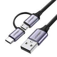 2w1 kabel przewód w mocnym oplocie usb - microusb + usb-c 1m 2.4a czarny