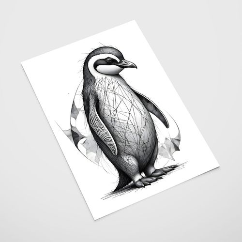 Plakat pingwin szkic czarnobiały 61x91 cm na Arena.pl