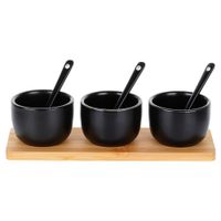 Miseczki na przekąski z łyżeczkami ceramiczne czarne 90 ml 7 el.